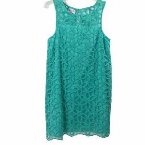 Mudpie Dress‎ Womens Small Turquoise Blue Floral Embroidered Overlay Sleeveless